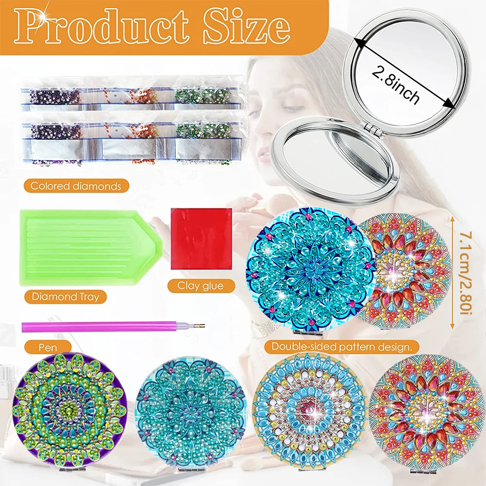 DIY Diamond Art Mosaic Makeup Mirror Paint by Number Kits Mandala