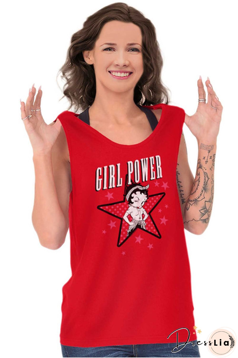 Licensed Betty Boop Girl Power Feminist Retro Tank Tops T-Shirts Tees For Womens