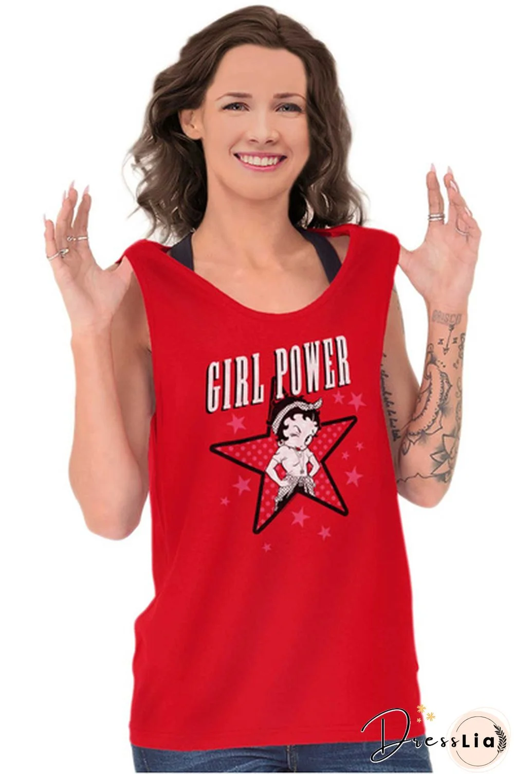 Licensed Betty Boop Girl Power Feminist Retro Tank Tops T-Shirts Tees For Womens