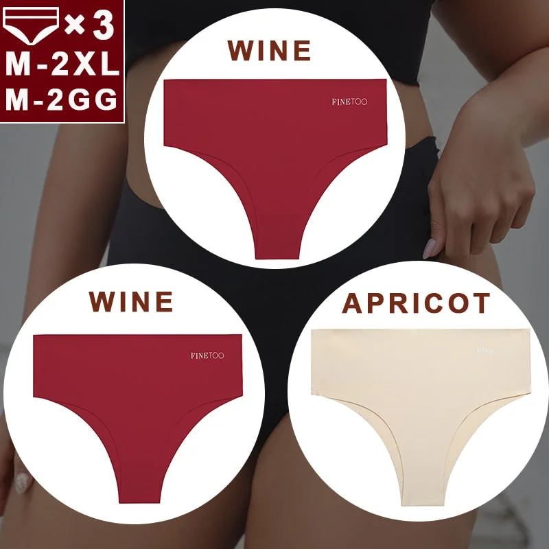 FINETOO 3PCS/Set Women Seamless Underwear Panties Ice Silk Lingerie Female Briefs Plus Size M-2XL Sexy Girls Breathable Pantys