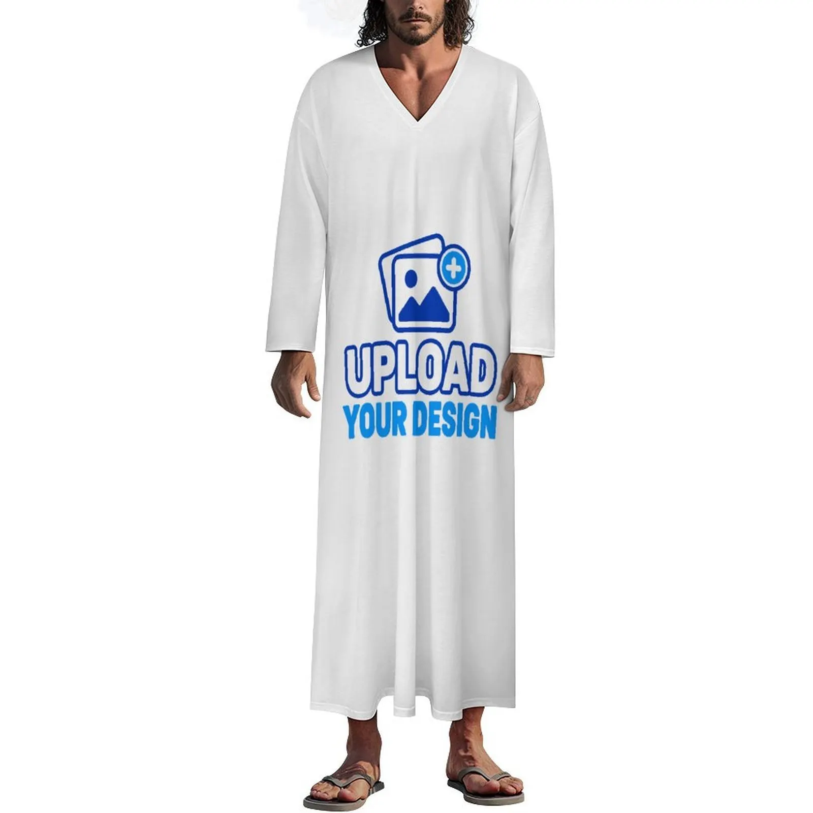 Men's V-Neck Long Sleeve Robe custom product view 8