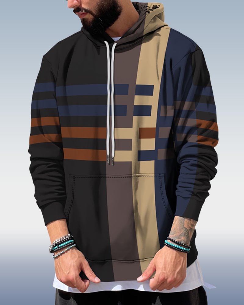 Men's Geometric Colorblock Hoodie 004