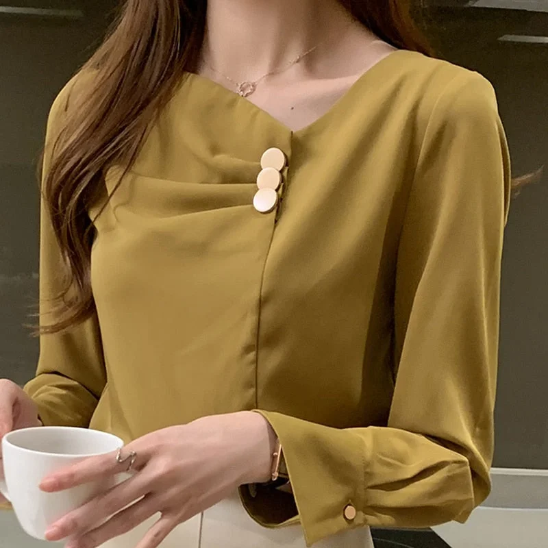 Autumn Long Sleeve V-neck Chiffon Blouse Shirt Tops Blouse Women Blusas Mujer De Moda 2021 Tops Women Blouses Shirts Blusa D617 530