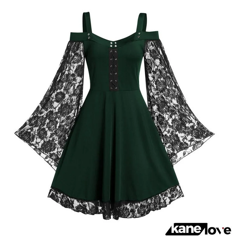 Gothic Plus Size Women Vintage Fashion Lace Stitching Dress