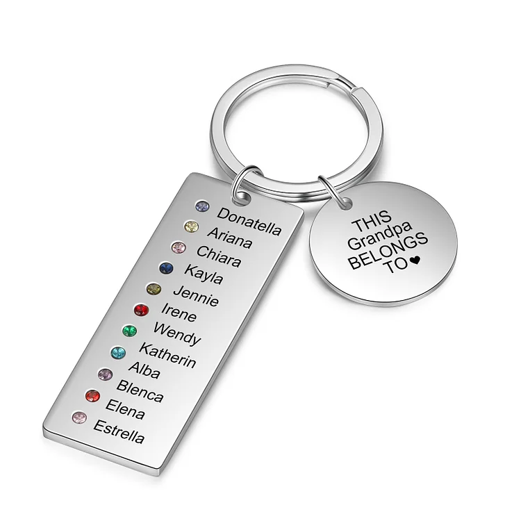 Personalized Birthstone Keychain Engrave 11 Names Family Keychain