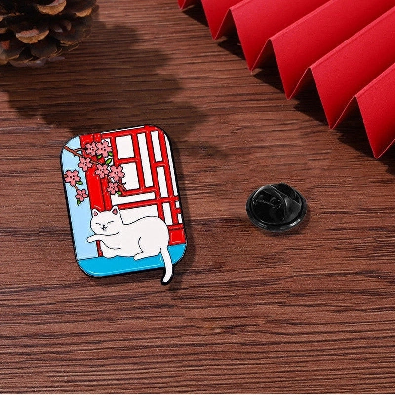 Cartoon Style Oil Painting Cat Landscape Alloy Stoving Varnish Plating Kid’S Unisex Brooches Collar Pin