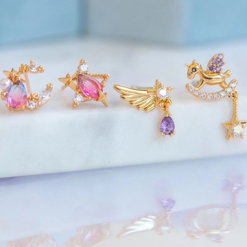 Ethnic Style Star Copper Artificial Gemstones Earrings Ear Studs