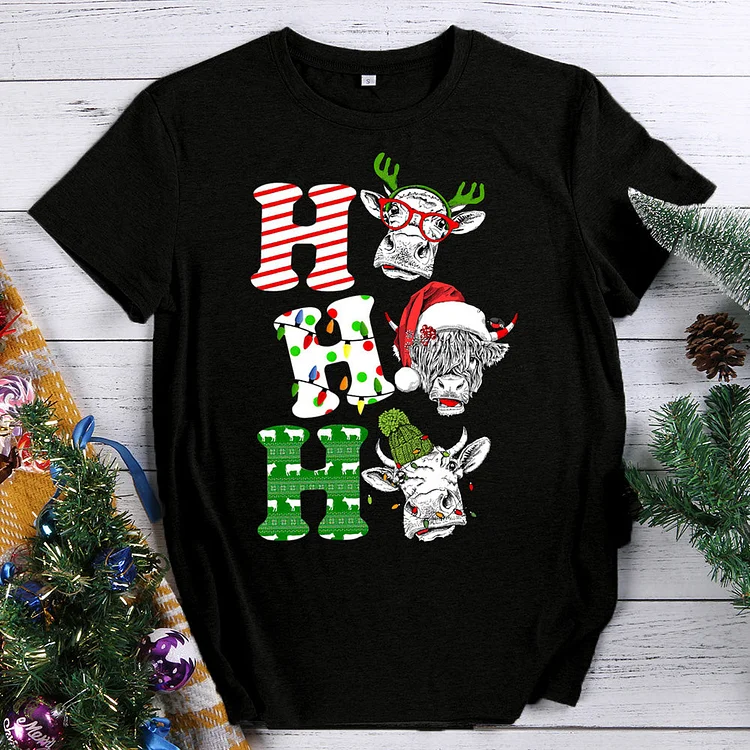 Ho Ho Ho Farm Cow Christmas T-Shirt-010725