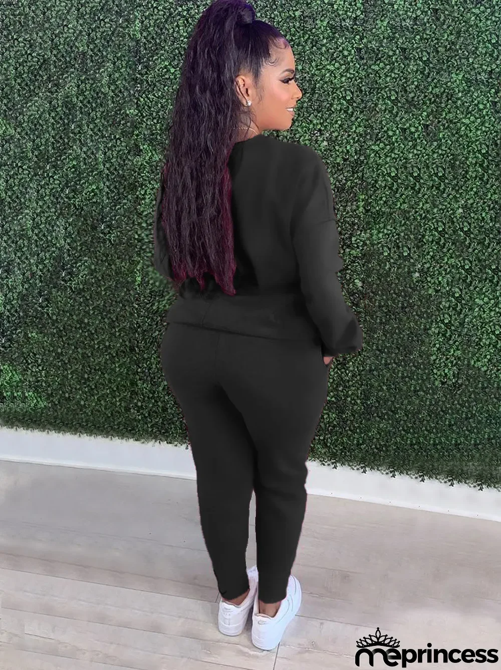 Plus Size Fashion Casual Sports Solid Color Sweatshirts Two Piece Set