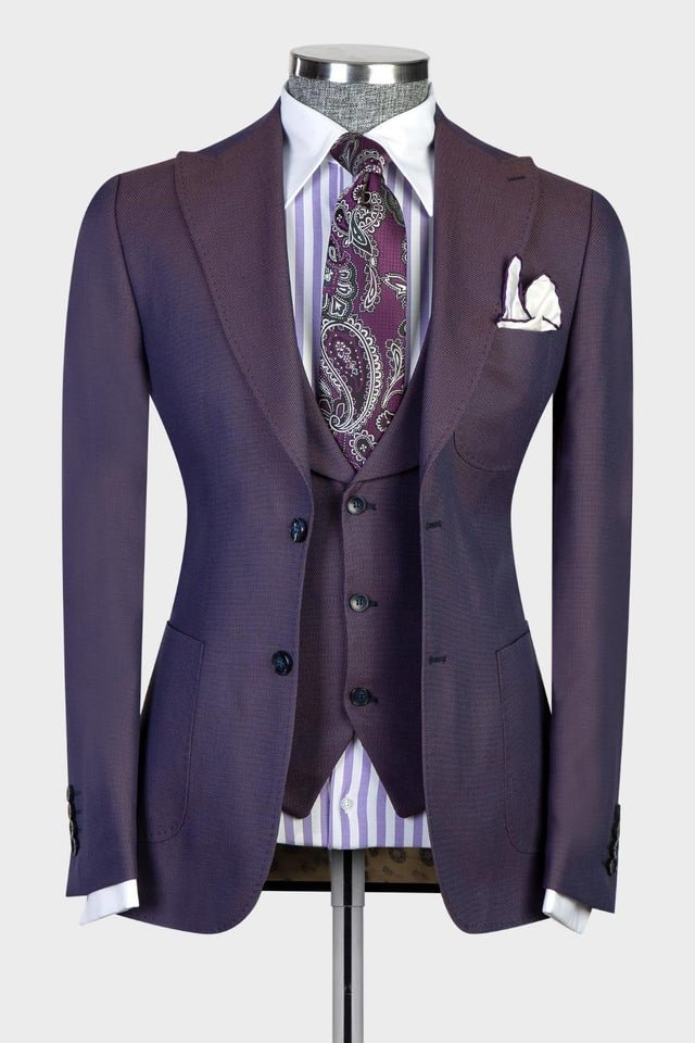 Dark Purple 3-pieces Glamorous Peaked Lapel Men Suits For Business | Ballbellas Ballbellas