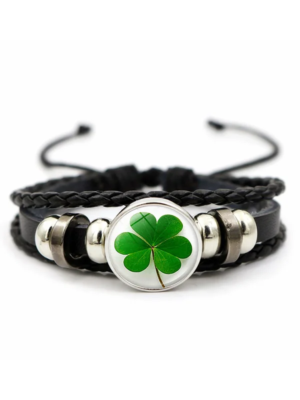 Retro St. Patrick's Day Four-Leaf Clover PU Leather Bracelets