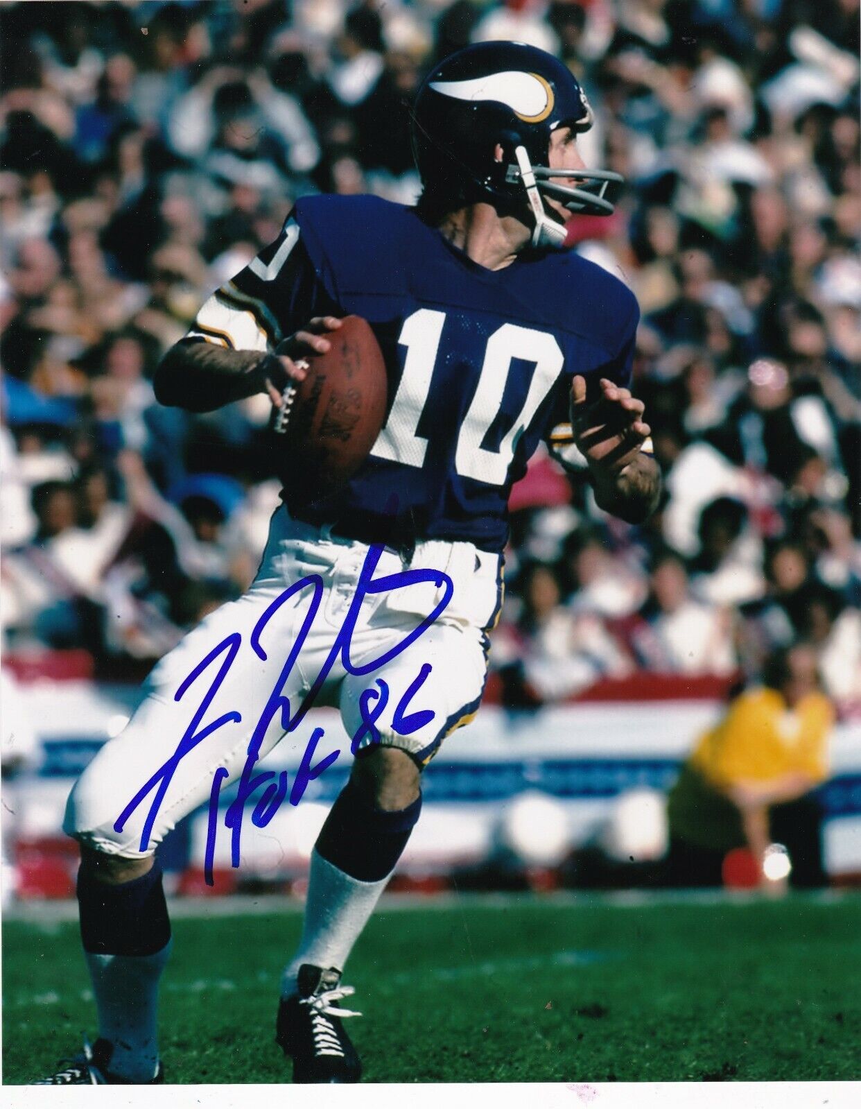 FRAN TARKENTON MINNESOTA VIKINGS HOF 86 ACTION SIGNED 8x10 Photo Poster painting