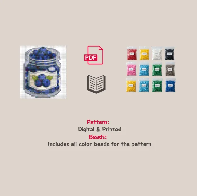 Blueberry Jar Pixel Pattern Fuse Bead Kit  | Cute DIY Fuse 1496 Beads Set