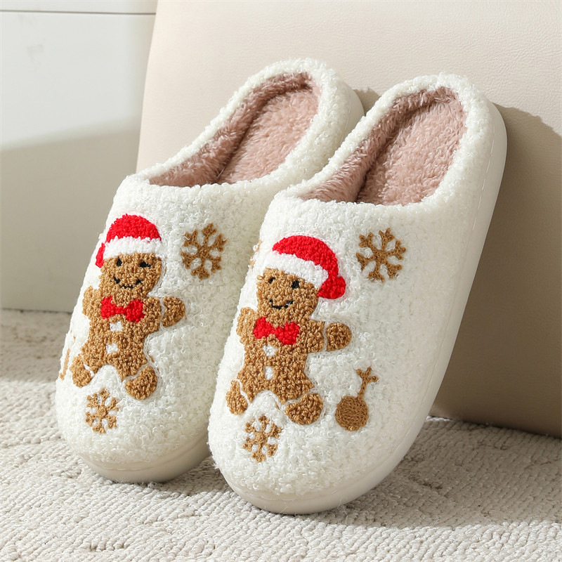 Unisex Gingerbread Man Christmas Cotton Slippers