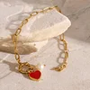 New Red Heart Pearl 18K Golden Bracelet