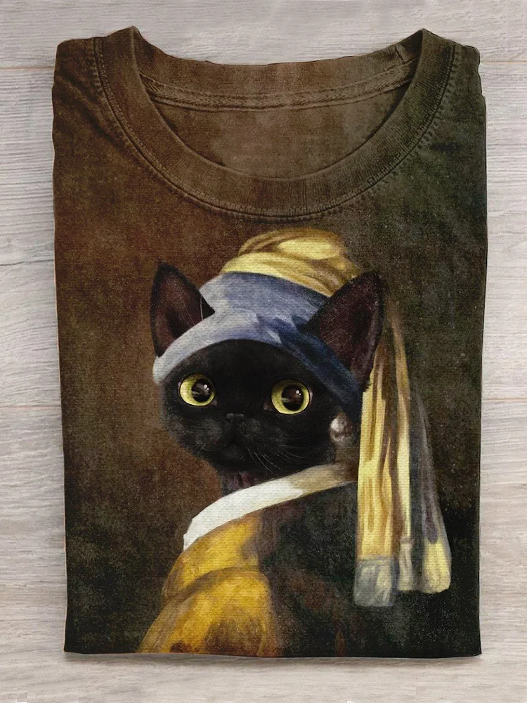 World Famous Painting Black Cat Creative Design T-shirt socialshop