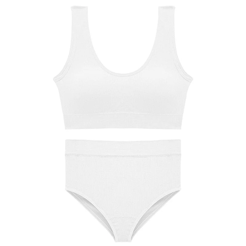 CINOON Sexy Seamless Tops Set High Waist Panties Women Wireless Underwear Suit Soft Padded Bras Set Backless Bralette Lingerie