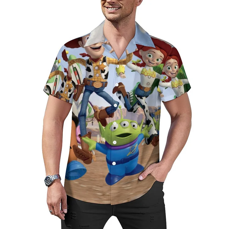 Toy Story 3 Squad Lumbar Men's Retro Bowling Shirts Rockabilly Style Button Down Cuban Camp Shirt - Heather Prints Shirts
