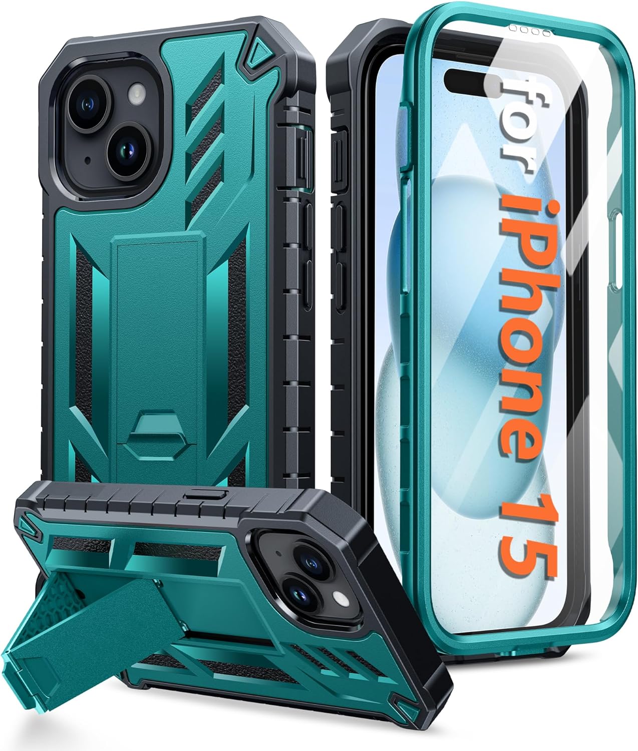 ProCaseMall iPhone 15 Phone Case Military Grade Shockproof Full Protection Hard Phonecase with Kickstand Green