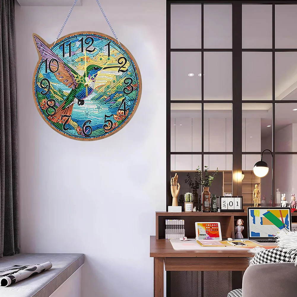 DIY Owl Single-Side Wooden Special Shaped Diamond Painting Clock Art Craft Decor