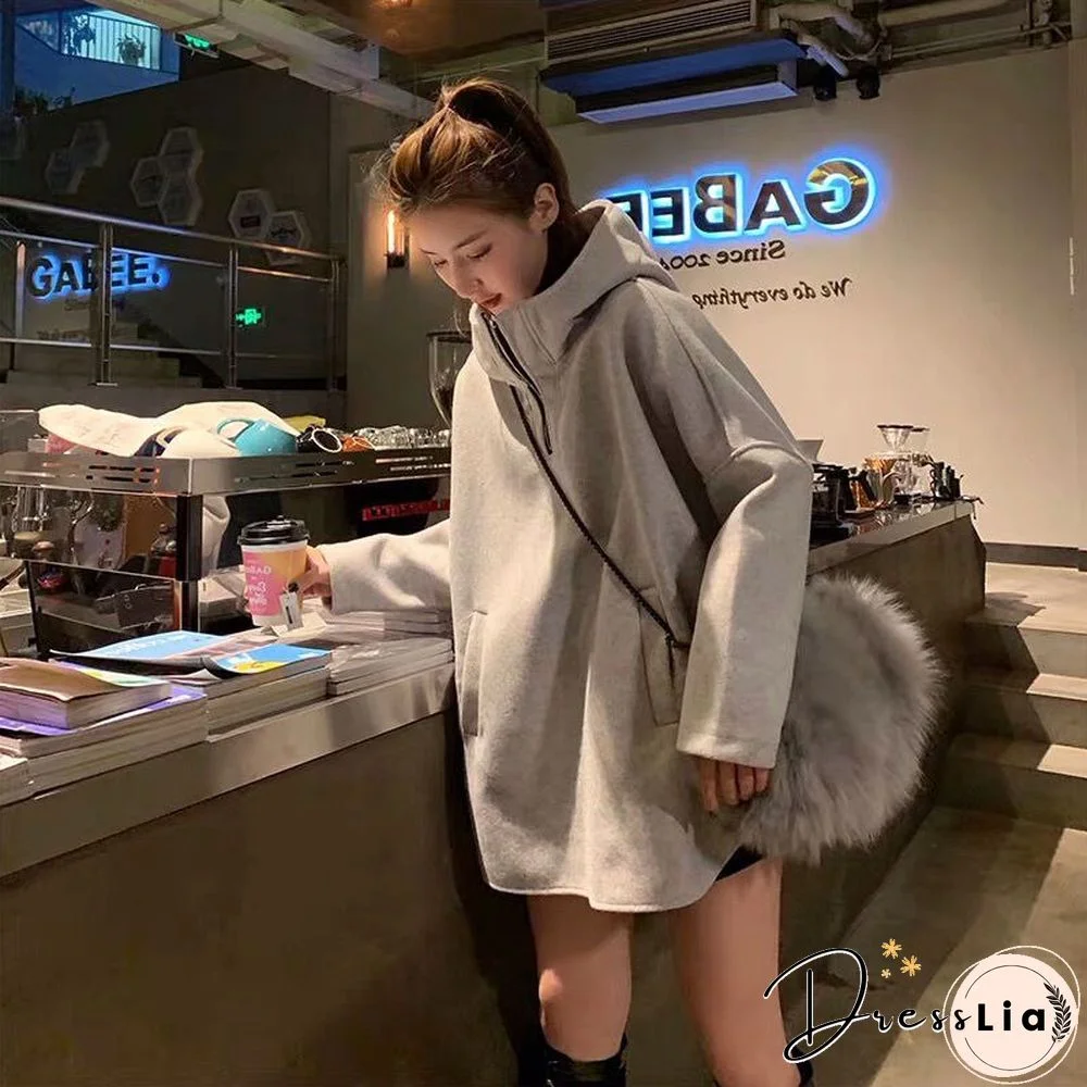 Women Loose Hoodies Women Fall Winter Thick Oversized Sweatshirts Zipper Turtleneck Jacket Warm Pullover Harajuku Sweatshirt Top