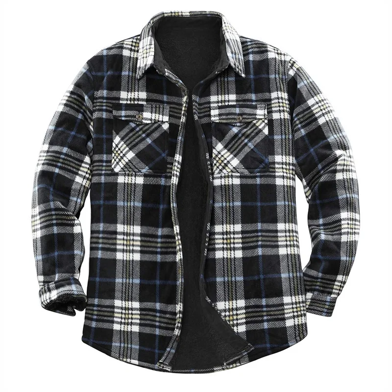 Mens Plaid Thick Plush Casual Jacket