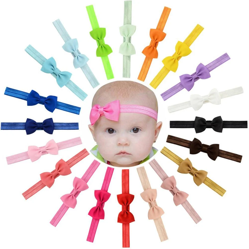 20pcs /lot Candy Color Kids Bow Headband Ribbon Bows with Thin Hairband Newborn Photography Props Girls Bow Tiara Headwrap  644