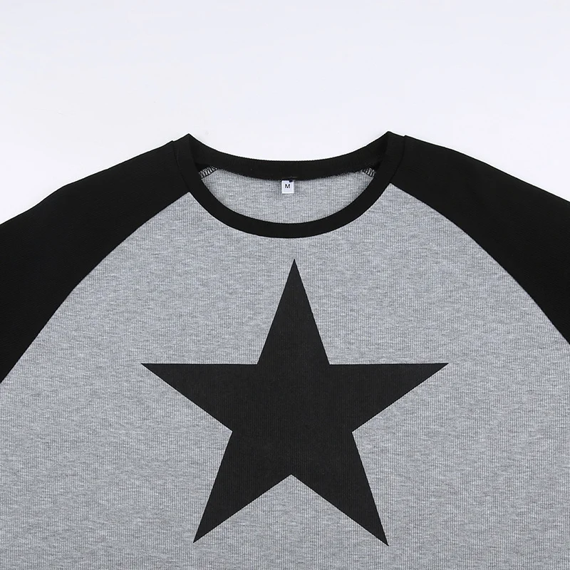 STAR CONTRAST LONG SLEEVE T SHIRT