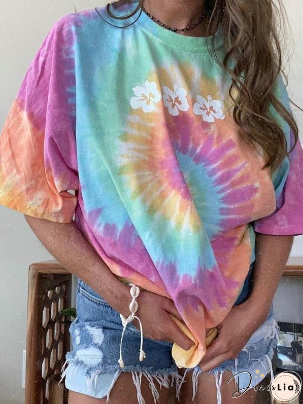 Women's T-Shirts Loose Tie Dye Crew Neck Short Sleeve T-Shirt