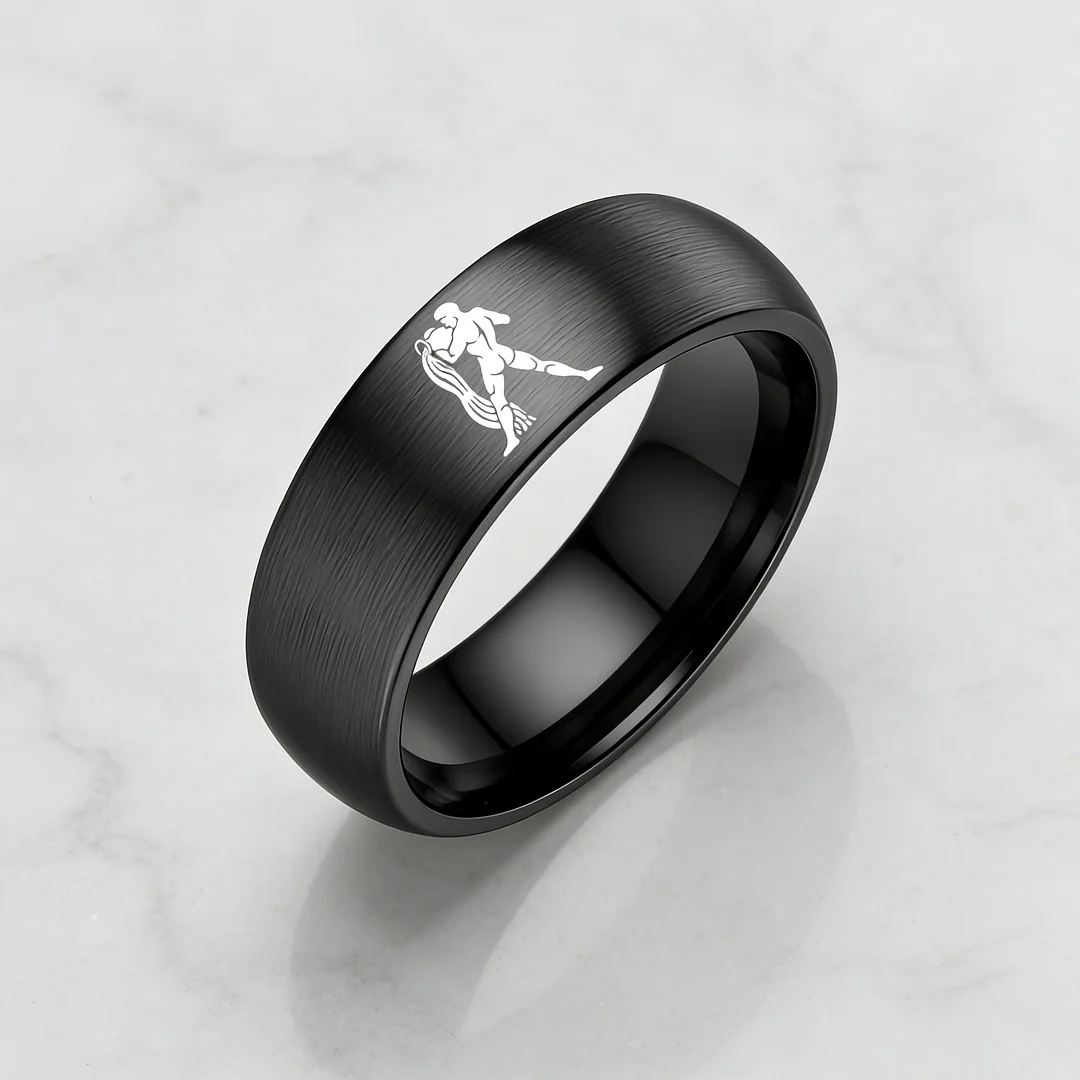 Dome Black Tungsten Carbide Rings Aquarius Couples Tungsten Wedding Bands for Men or Women 4MM 6MM 8MM Width