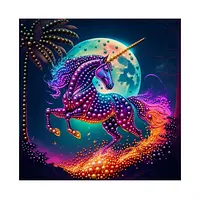 Green Moon Purple Unicorn - Pearls Painting