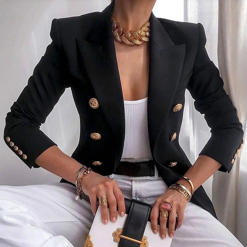 Christmas Gift Women's New Solid Color Fashion Sexy Multi Buttons 2023 Spring Autumn Casual Suit Office Wear Elegant Short Coat