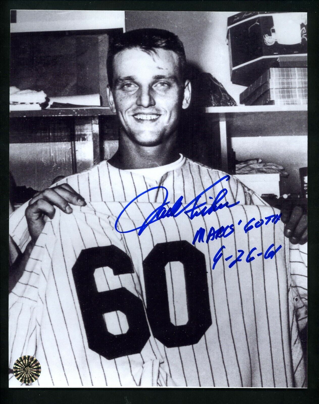 Jack Fisher Signed 8x10 Photo Poster painting Roger Maris holding jersey 60th Home Run Yankees