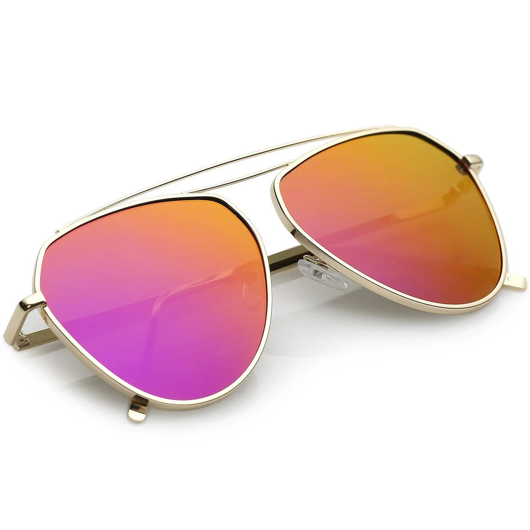Oversize Metal Aviator glasses Curved Crossbar Colored Mirror Flat Lens 59mm