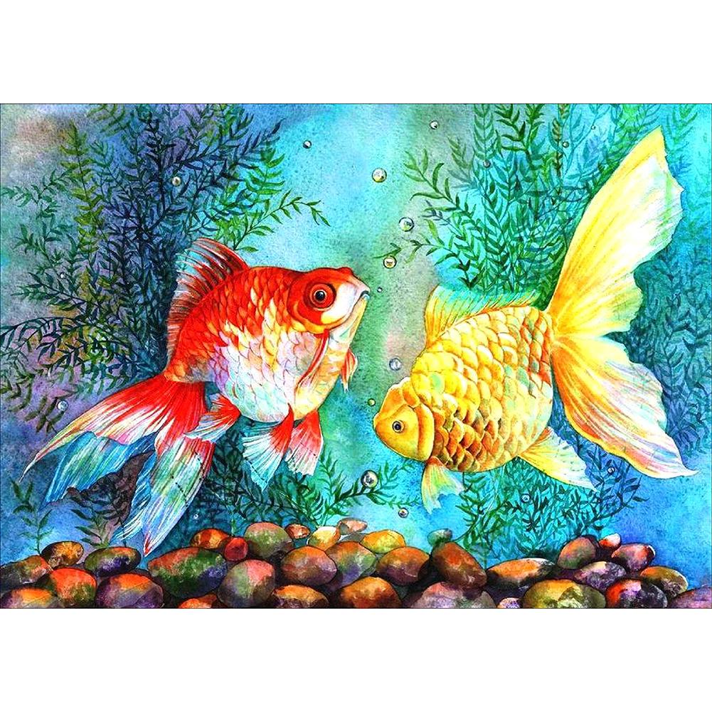 

40*30CM Round Drill Diamond Painting-Goldfish Blowing Bubbles, 501 Original