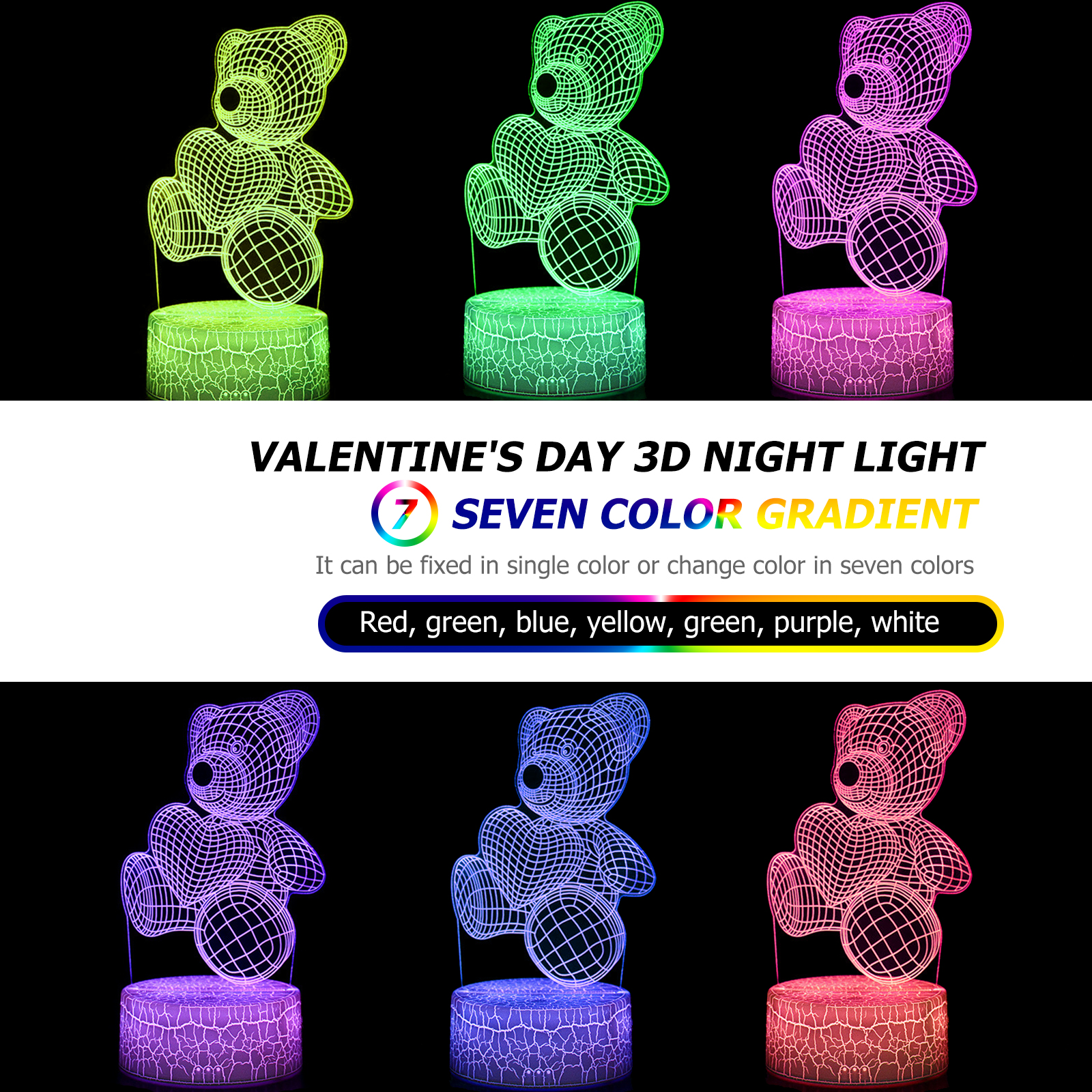 

Heart LED 7 Colors Change Valentine-3D Night Light, Four hearts (love), 501 Original