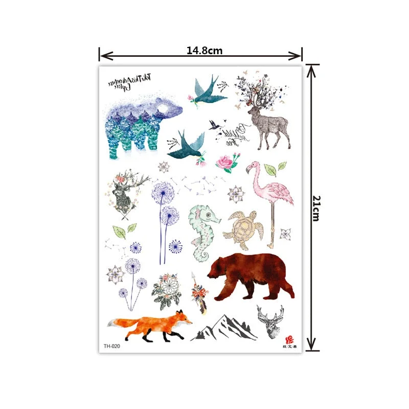 New style tattoo stickers anti-real big picture waterproof sweat flower arm tattoo stickers sika deer parrot tattoo stickers
