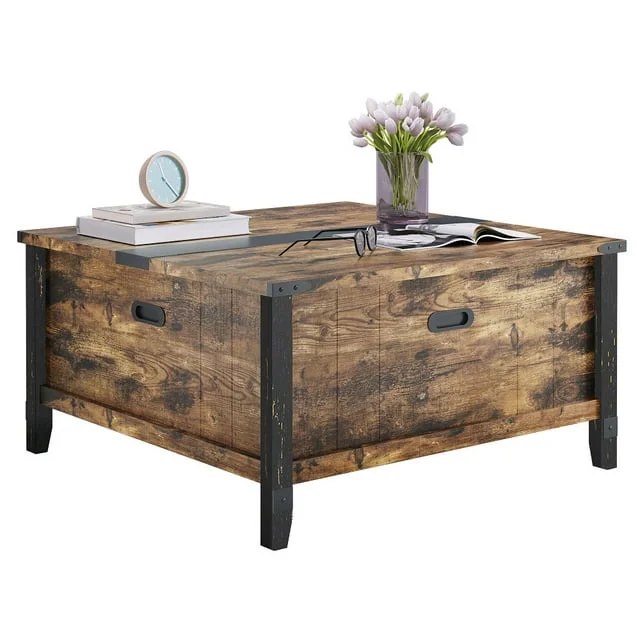Bestier 35.4" Farmhouse Square Coffee Table with Large Storage for Living Room