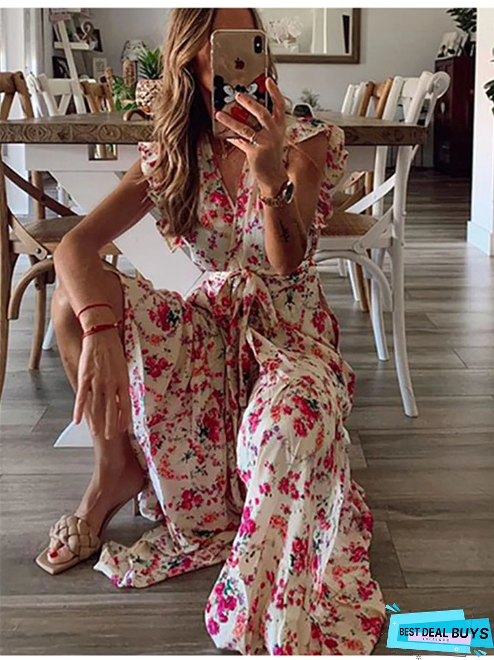 Printed Lace Up Dress For Women