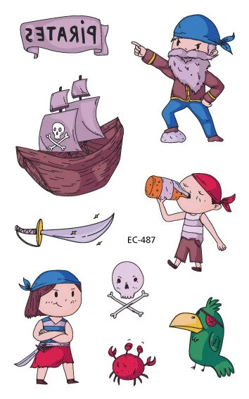 12 kinds Cartoon Pirates Temporary Tattoo Stickers for Kids faux tatouage temporaire Disposable Children Cute Boy Gift