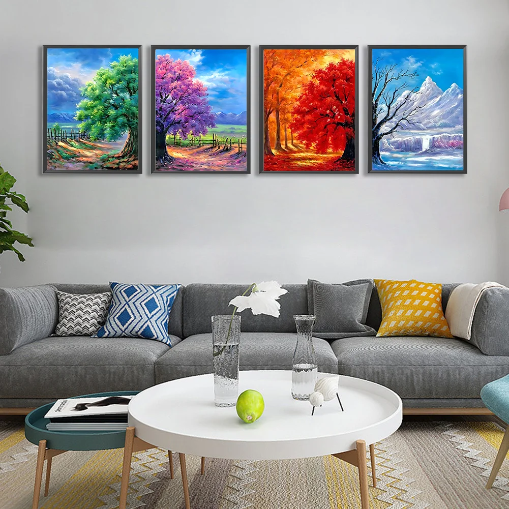 4pcs Diamond Painting - Full Round Drill - Four Seasons Tree(Canvas|30*40cm)
