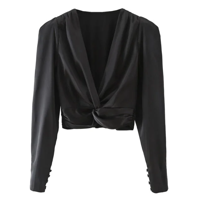 Fashion Knotted Silk Satin Texture Blouses