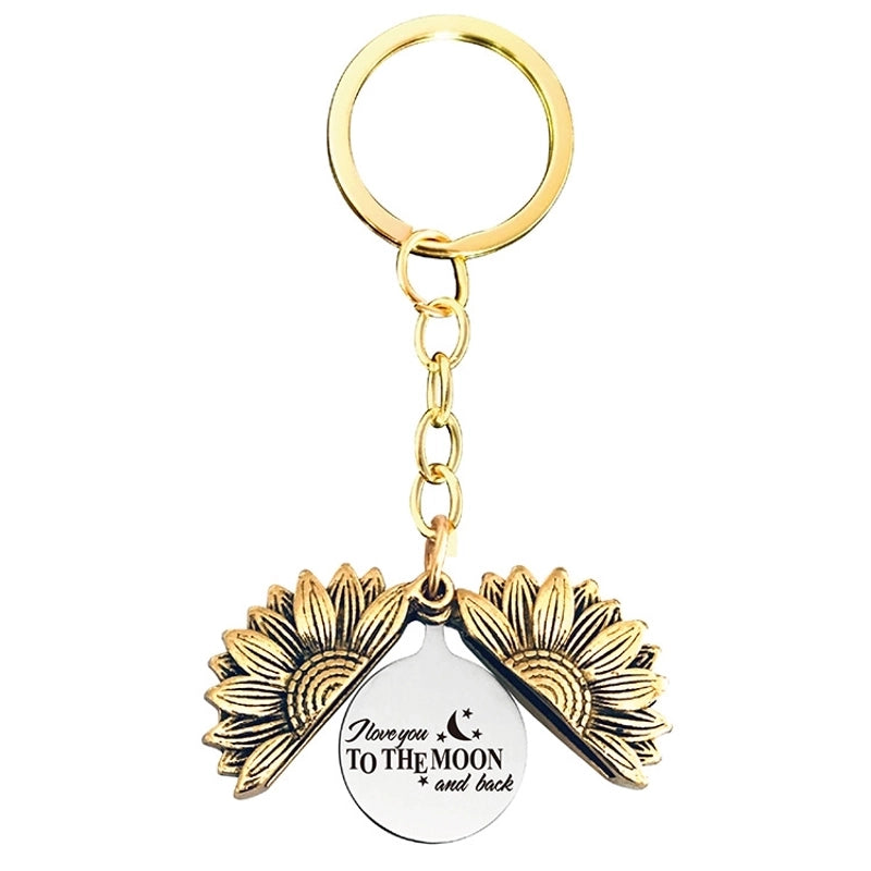 1 Piece Retro Letter Plant Flowers Metal Plating Keychain