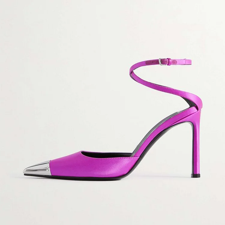 Women'S Purple Stiletto Pumps Classic Pointed Metal Toe Shoes Party Buckle Heels |FSJ Shoes