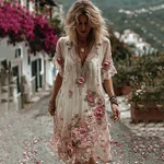 Vintage Floral Embroidery Short-sleeved Dress - Image 2