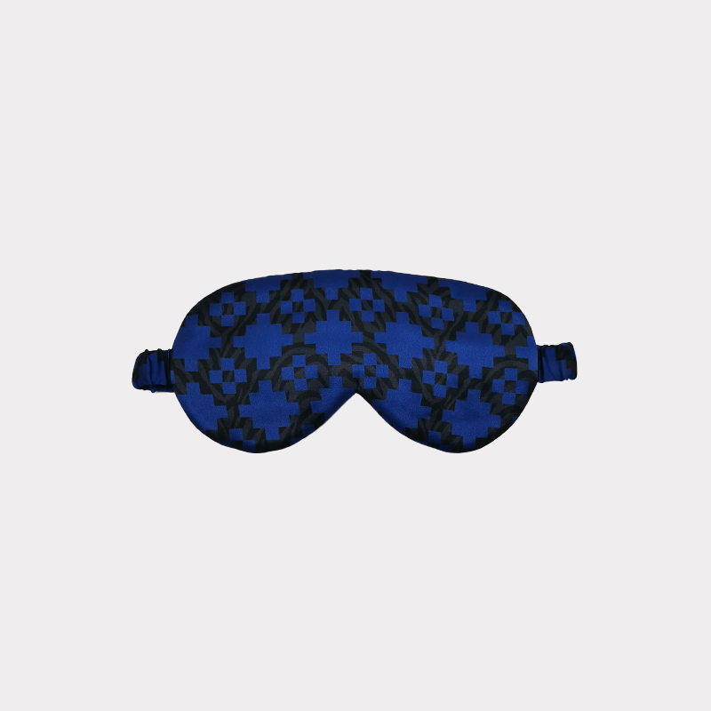 Masque de nuit en soie bleue figures géométriques- SOIE PLUS