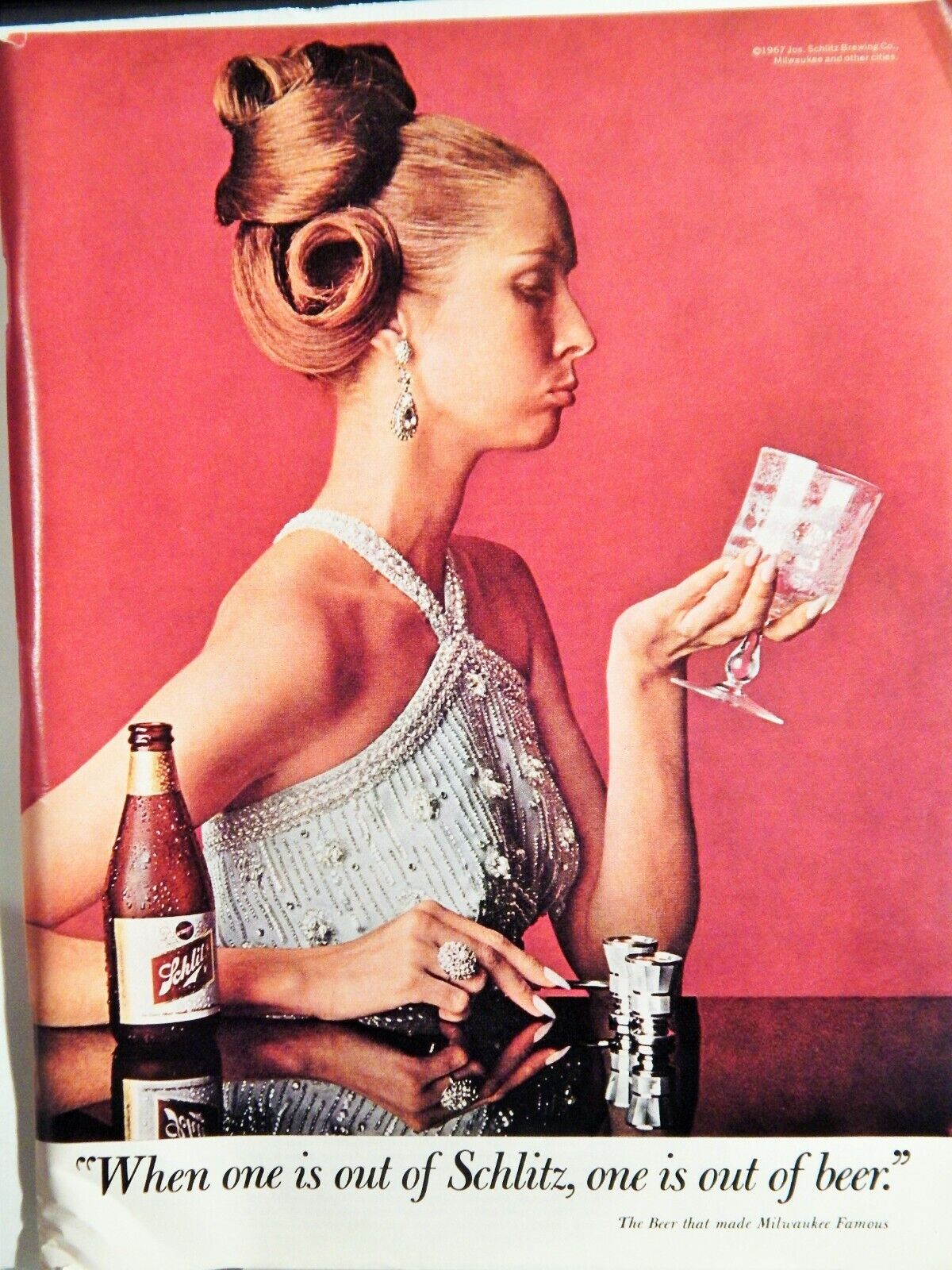 SCHLITZ BEER ORIG. VTG 1967 Photo Poster painting AD,