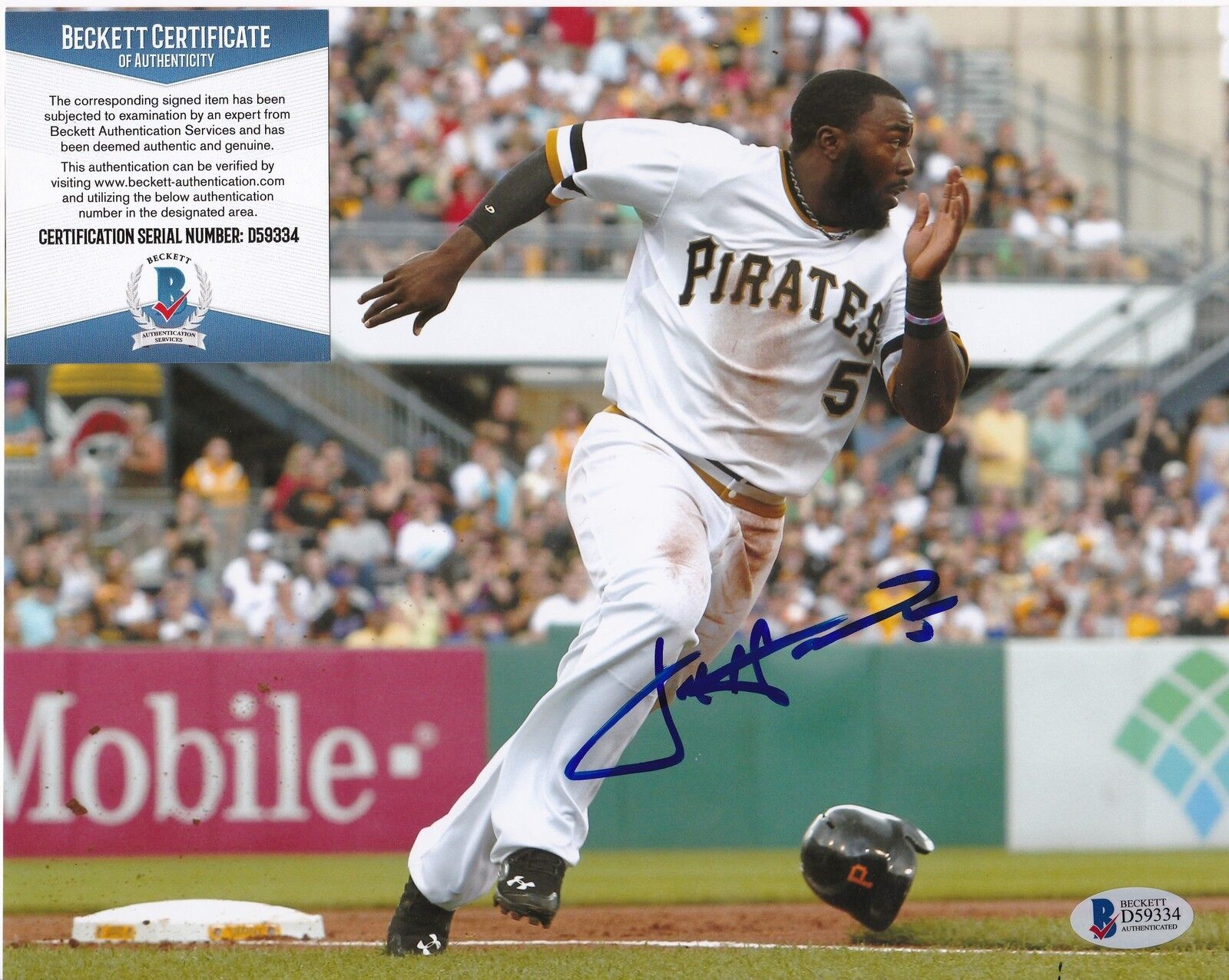 JOSH HARRISON PITTSBURGH PIRATES BECKETT AUTHENTICATED ACTION SIGNED 8x10