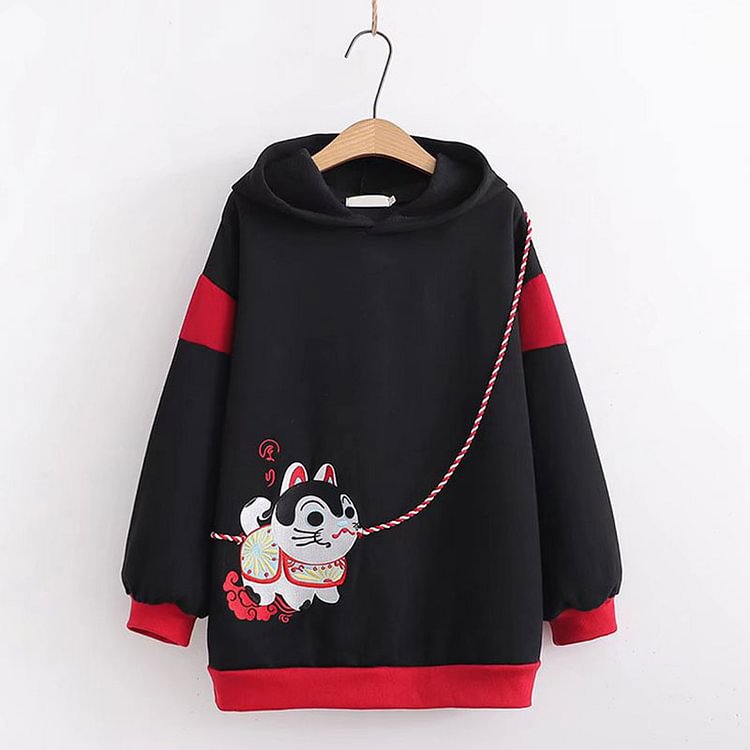 Vintage Cartoon Puppy Embroidery Hoodie  - Modakawa Modakawa