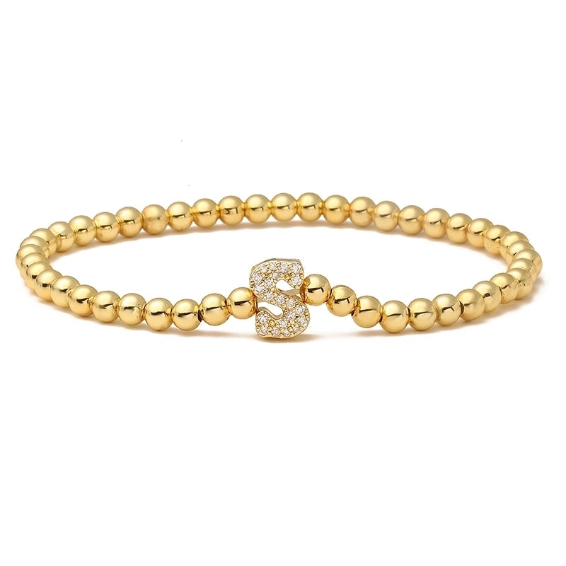 Vintage Style Minimalist Classic Style Letter Copper Zircon 18K Gold Plated Inlay Bracelets